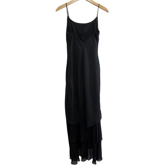 Vtg Black Slip Dress Sz 7/8 Spaghetti Strap Flutter Maxi Sheer Layered Chiffon - Picture 5 of 8